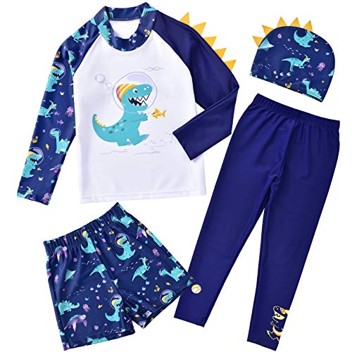 WAWSAM Zwemkleding voor jongens, met lange mouwen, dinosaurus, uv-bescherming, rashguard badpak set