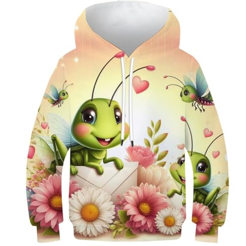 JIEJIAN Jongens Meisjes Astronaut Hoodies Hoodies 3D Cool Hoodies Trui Grappige Trui Lange Mouw Hoodies, Schattige Flea, 13-15 anni