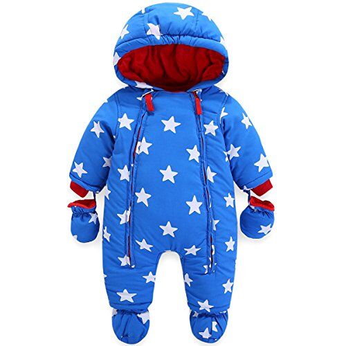 JiAmy Baby winteroverall met capuchon jongens sneeuwpak met handschoenen en sokjes warme kledingset 6-9 maanden