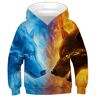 Ocean Plus Jungen Kapuzenpullover Bunt Teens Hoodie Kinder Langarm Pulli mit Kapuzen Sweatshirt Pullover (M (Körpergröße: 135-140cm), IJsvuur wolf)