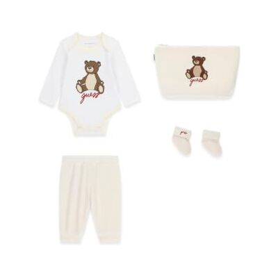 GUESS UnisexSET LS BODY + BROEK + SOKKEN +SETCREAM WIT maat 0/3M lengte N GUESS UnisexSET LS BODY + BROEK + SOKKEN +SETCREAM WIT maat 0/3M lengte N