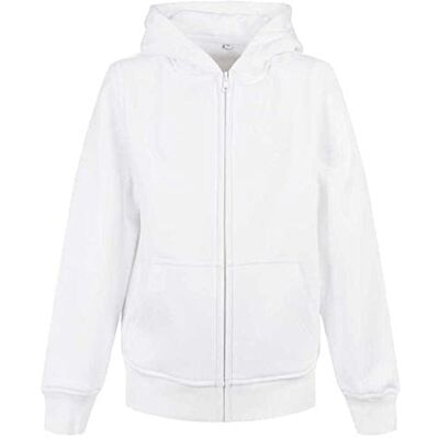 Build Your Brand Unisex kinderen Organic Basic Kids Zip Hoody capuchontrui, wit, 146-152 Build Your Brand Unisex kinderen Organic Basic Kids Zip Hoody capuchontrui, wit, 146-152