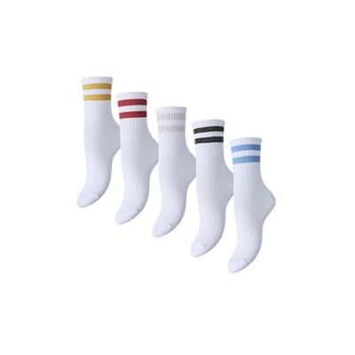PIECES Pccally Lurex Stripe 5 Pack Sokken Pwp, wit (bright white), One size PIECES Pccally Lurex Stripe 5 Pack Sokken Pwp, wit (bright white), One size