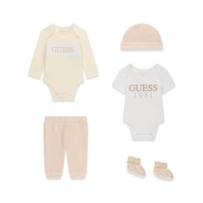 GUESS Uniseks-set hoed + LS BODY + SS BODY +SETCOMBO BEIGE CREAM WHsize 0/3M lengte N GUESS Uniseks-set hoed + LS BODY + SS BODY +SETCOMBO BEIGE CREAM WHsize 0/3M lengte N