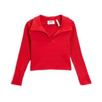 Koton Girls Crop Polo Neck T-shirt Lange Mouwen Katoen, rood (401), 6-7 Jaar Koton Girls Crop Polo Neck T-shirt Lange Mouwen Katoen, rood (401), 6-7 Jaar