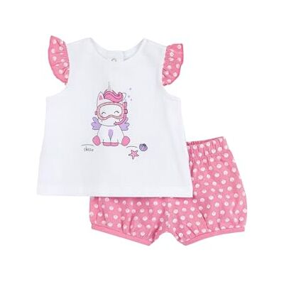 Chicco Set van katoen: T-shirt en shorts trainingspak voor meisjes 0-24, Lichtroze, 12 Maanden Chicco Set van katoen: T-shirt en shorts trainingspak voor meisjes 0-24, Lichtroze, 12 Maanden