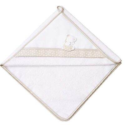 FILET Baby katoenen driehoekige badjas om te borduuren, met Shy Bear borduurwerk, van zachte badstof, perfect om te baden, 100% Made in Italy, kleur wit en beige, beige, 24 Maanden FILET Baby katoenen driehoekige badjas om te borduuren, met Shy Bear borduurwerk, van zachte badstof, perfect om te baden, 100% Made in Italy, kleur wit en beige, beige, 24 Maanden