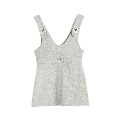 Koton Meisjesjurk met metalen knoop, mouwloos, V-hals, voor meisjes, grijs (031), 9-10 Jaar Koton Meisjesjurk met metalen knoop, mouwloos, V-hals, voor meisjes, grijs (031), 9-10 Jaar