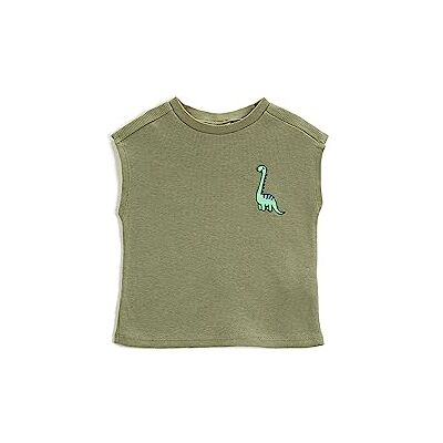 Koton Babyboy Dinosaur Gedrukt Detail Mouwloos T-shirt Textured Crew Neck, kaki (894), 2-3 Jaar Koton Babyboy Dinosaur Gedrukt Detail Mouwloos T-shirt Textured Crew Neck, kaki (894), 2-3 Jaar