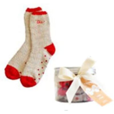 THUN , Antislip sokken met doos van 100% katoen, collectie kerstverrassingen, cadeau-idee voor Kerstmis, maat U THUN , Antislip sokken met doos van 100% katoen, collectie kerstverrassingen, cadeau-idee voor Kerstmis, maat U