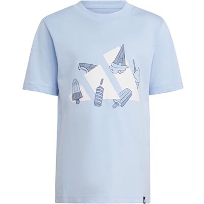 adidas Uniseks-Kind LOUNGE ICE GRAPHIC T-SHIRT, glow blue, 7-8 Years adidas Uniseks-Kind LOUNGE ICE GRAPHIC T-SHIRT, glow blue, 7-8 Years