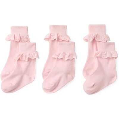 Amazon Essentials 3 paar enkelsokken voor meisjes, met oogjes, kanten ruches, omgeslagen manchet, PINK, Medium (4-8 Years) Amazon Essentials 3 paar enkelsokken voor meisjes, met oogjes, kanten ruches, omgeslagen manchet, PINK, Medium (4-8 Years)