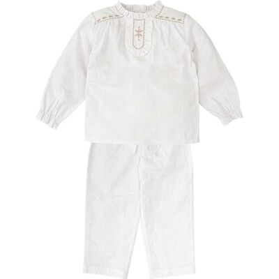 BABIDU Set voor meisjes, met geborduurde blouse en lange broek, wit, 24 maanden, uniseks, Uniek, 24 Maanden BABIDU Set voor meisjes, met geborduurde blouse en lange broek, wit, 24 maanden, uniseks, Uniek, 24 Maanden