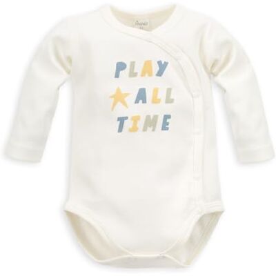 Pinokio Bodysuits voor babyjongens, lange mouwen, buttoned ondergoed, Ecru Play All Time, 62 Pinokio Bodysuits voor babyjongens, lange mouwen, buttoned ondergoed, Ecru Play All Time, 62