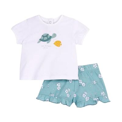 Chicco Set van katoen: T-shirt en shorts trainingspak voor meisjes 0-24, Medium Groen, 12 Maanden Chicco Set van katoen: T-shirt en shorts trainingspak voor meisjes 0-24, Medium Groen, 12 Maanden