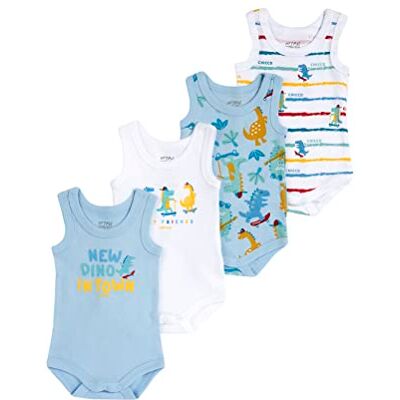 Chicco Mouwloze katoenen bodyset, Romper Uniseks 0-24, Blauw/wit, 2 jaar (pakket van 4) Chicco Mouwloze katoenen bodyset, Romper Uniseks 0-24, Blauw/wit, 2 jaar (pakket van 4)