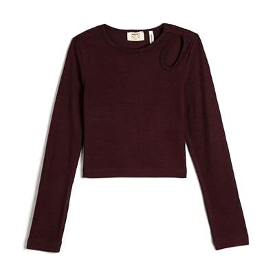 Koton Girls's Basic T-shirt Cut Out Detail Long Sleeve Crew Neck Ribbed Cotton Blouse Koton Girls's Basic T-shirt Cut Out Detail Long Sleeve Crew Neck Ribbed Cotton Blouse