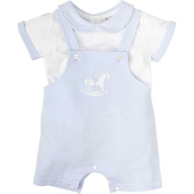 BABIDU Korte tuinbroek en T-shirt, geborduurd, hobbelpaard, uniseks, baby, Lichtblauw, 9 Maanden BABIDU Korte tuinbroek en T-shirt, geborduurd, hobbelpaard, uniseks, baby, Lichtblauw, 9 Maanden