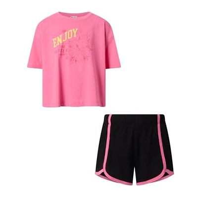 Champion T-shirt met grafische shorts voor meisjes, roze (PS038), XXL Champion T-shirt met grafische shorts voor meisjes, roze (PS038), XXL