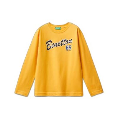 Benetton - Lange mouwen organische katoen - Mosterdgeel - T-shirt Benetton - Lange mouwen organische katoen - Mosterdgeel - T-shirt