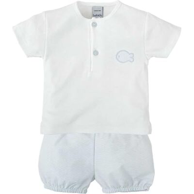 BABIDU Set voor meisjes met bedrukt T-shirt met korte mouwen en knoopsluiting en ronde hals, uniseks baby, Lichtblauw, 3 Maanden BABIDU Set voor meisjes met bedrukt T-shirt met korte mouwen en knoopsluiting en ronde hals, uniseks baby, Lichtblauw, 3 Maanden