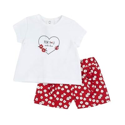Chicco Compleet: T-shirt en korte broek trainingspak voor meisjes 0-24, Wit, 9 Maanden Chicco Compleet: T-shirt en korte broek trainingspak voor meisjes 0-24, Wit, 9 Maanden