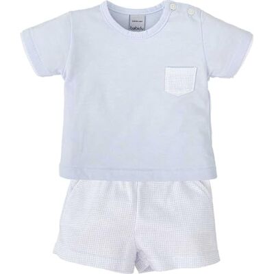 BABIDU Vichy, uniseks babyset met T-shirt en broek met korte mouwen, Lichtblauw, 3 Maanden BABIDU Vichy, uniseks babyset met T-shirt en broek met korte mouwen, Lichtblauw, 3 Maanden