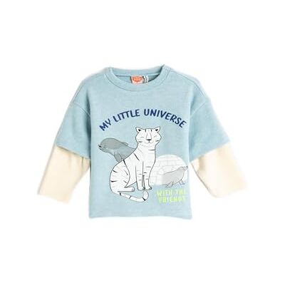 Koton Babyboy Fleece Sweat Cat Printed Long Sleeve Crew Neck, blauw (640), 18-24 Monate Koton Babyboy Fleece Sweat Cat Printed Long Sleeve Crew Neck, blauw (640), 18-24 Monate