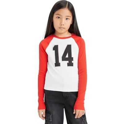 DEFACTO Wit Meisje Lange Mouwen T-shirt met Nummerpatroon - T-Shirt DEFACTO Wit Meisje Lange Mouwen T-shirt met Nummerpatroon - T-Shirt
