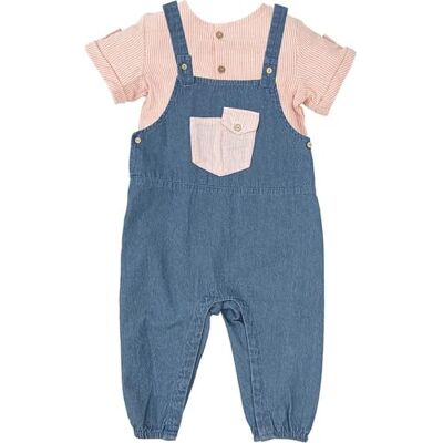 BABIDU Kinderset met tuinbroek van jeansstof en T-shirt met korte mouwen met roze strepen, uniek, 24 maanden, uniseks baby, Uniek, 24 Maanden BABIDU Kinderset met tuinbroek van jeansstof en T-shirt met korte mouwen met roze strepen, uniek, 24 maanden, uniseks baby, Uniek, 24 Maanden