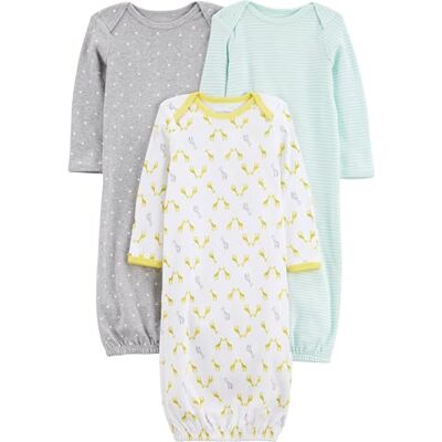 Simple Joys by Carter's Unisex-Baby 3-Pack Neutrale Katoenen Slaapjurk Nachtjapon, Grijs/Groen/Geel, Pasgeborene Simple Joys by Carter's Unisex-Baby 3-Pack Neutrale Katoenen Slaapjurk Nachtjapon, Grijs/Groen/Geel, Pasgeborene