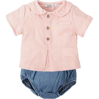 BABIDU Kinderset met gestreept shirt met korte mouwen en denim bekleding, uniek, 3 maanden, uniseks baby, Uniek, 3 Maanden BABIDU Kinderset met gestreept shirt met korte mouwen en denim bekleding, uniek, 3 maanden, uniseks baby, Uniek, 3 Maanden