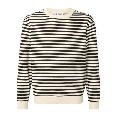 Urban Classics Oversized gestreepte crewneck voor meisjes, casual gestreepte trui, katoen en polyester, French Terry, ronde hals, vrije tijd en school, zwart/wit zand, 146-152 Urban Classics Oversized gestreepte crewneck voor meisjes, casual gestreepte trui, katoen en polyester, French Terry, ronde hals, vrije tijd en school, zwart/wit zand, 146-152