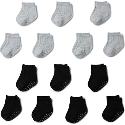 Amazon Essentials Unisex Baby's antislip grip geribbelde enkelsokken, 14 paar, Zwart/Grijs, 12-24 Months Amazon Essentials Unisex Baby's antislip grip geribbelde enkelsokken, 14 paar, Zwart/Grijs, 12-24 Months