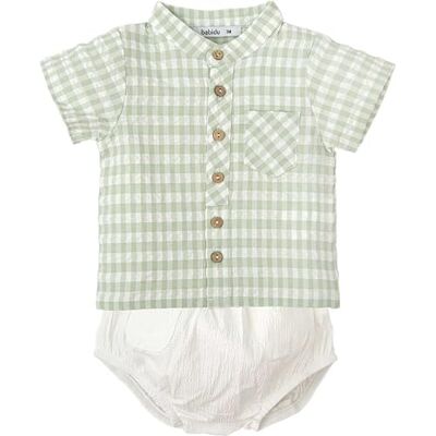 BABIDU Kinderset met geruit shirt met korte mouwen en zak en houten knopen, uniseks baby, Groen, 3 Maanden BABIDU Kinderset met geruit shirt met korte mouwen en zak en houten knopen, uniseks baby, Groen, 3 Maanden