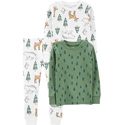 Simple Joys by Carter's Baby, Little Kid en Peuter Meisjes 3-delige Snug-Fit Katoenen Kerst Pyjama Set, Groene Dennen/Witte Woud, 6-9 Maanden Simple Joys by Carter's Baby, Little Kid en Peuter Meisjes 3-delige Snug-Fit Katoenen Kerst Pyjama Set, Groene Dennen/Witte Woud, 6-9 Maanden