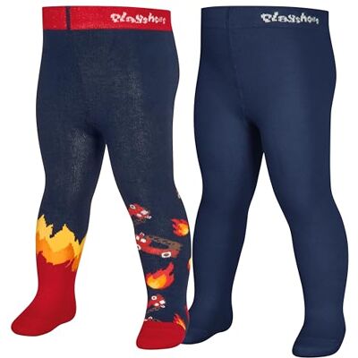 Playshoes Unisex kinderen brandweer set van 2 panty's, marineblauw, normaal Playshoes Unisex kinderen brandweer set van 2 panty's, marineblauw, normaal