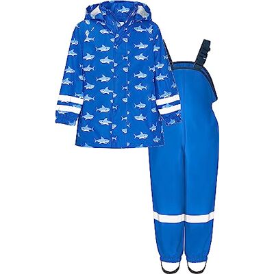 Playshoes Regenset voor jongens, haai allover regenjas, blauw, 128 cm Playshoes Regenset voor jongens, haai allover regenjas, blauw, 128 cm