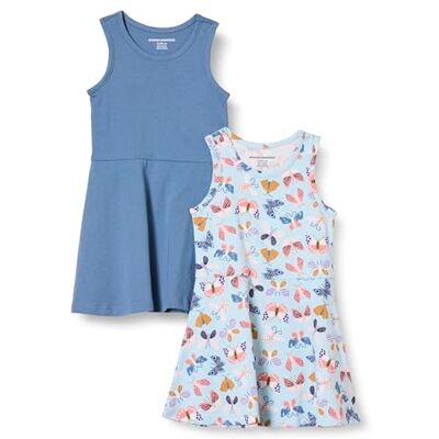 Amazon Essentials Meisjesjurk, mouwloos, tank, speeljurk, 2 stuks, blauw/vlinders, groot Amazon Essentials Meisjesjurk, mouwloos, tank, speeljurk, 2 stuks, blauw/vlinders, groot
