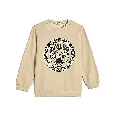 Koton Sweatshirt Met Tijger Reliëf Bedrukt Geborsteld Interieur Ronde Hals jongens Sweater Koton Sweatshirt Met Tijger Reliëf Bedrukt Geborsteld Interieur Ronde Hals jongens Sweater