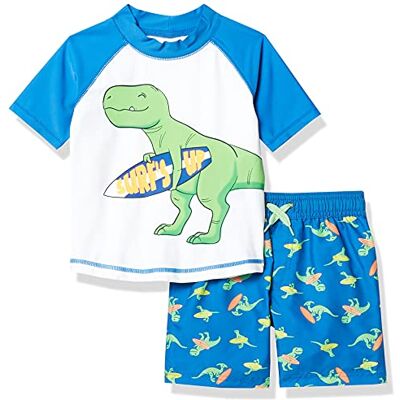 Simple Joys by Carter's Badpak voor peuters en babyjongens met zwembroek en rashguard-set, Blauw Witte Dinosaur, 12 maanden Simple Joys by Carter's Badpak voor peuters en babyjongens met zwembroek en rashguard-set, Blauw Witte Dinosaur, 12 maanden