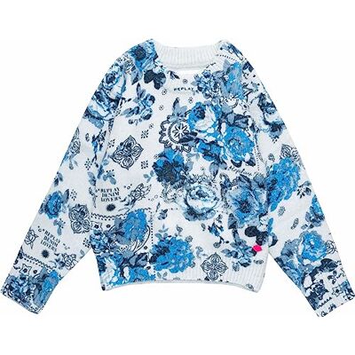 Replay Korte trui voor meisjes, 010 Ground Wit Bloem Blauw, 10 Jaar Replay Korte trui voor meisjes, 010 Ground Wit Bloem Blauw, 10 Jaar