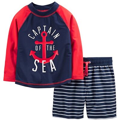 Simple Joys by Carter's Zwempak voor babyjongens, trunk and rashguard set, Marineblauw/rood anker/witte strepen, 12 Maanden Simple Joys by Carter's Zwempak voor babyjongens, trunk and rashguard set, Marineblauw/rood anker/witte strepen, 12 Maanden