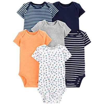 Simple Joys by Carter's Bodysuit met korte mouwen voor jongens, 0-24 (verpakking van 6 stuks), meerkleurig/zeilboten/strepen, 0 Maand Simple Joys by Carter's Bodysuit met korte mouwen voor jongens, 0-24 (verpakking van 6 stuks), meerkleurig/zeilboten/strepen, 0 Maand