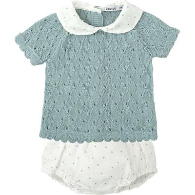BABIDU Set voor meisjes met opengewerkte gebreide split en T-shirt met korte mouwen, uniseks, baby, Groen, 3 Maanden BABIDU Set voor meisjes met opengewerkte gebreide split en T-shirt met korte mouwen, uniseks, baby, Groen, 3 Maanden