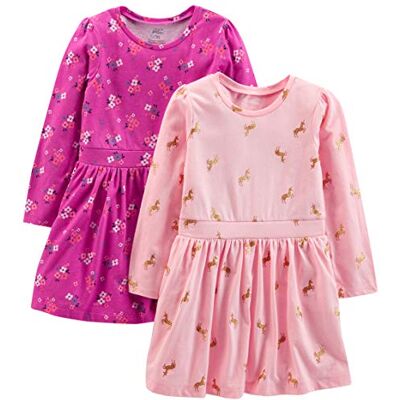 Simple Joys by Carter's Casual jurk voor meisjes (set van 2), Donkerroze bloemen/roze eenhoorn, 2 Jaar Simple Joys by Carter's Casual jurk voor meisjes (set van 2), Donkerroze bloemen/roze eenhoorn, 2 Jaar
