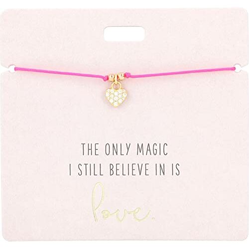 Depesche 11837-009 Armband in roze "The only magic I still believe in is love." met gouden bedel en sierparel, variabele lengte, ideaal als cadeau-idee