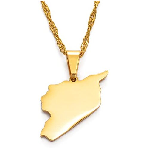 Syrië Kaart Hanger Kettingen Etnisch Patroon Vlag Syrië Kaarten Trui Ketting Charm Hip Hop Trendy Sieraden voor Vrouwen Mannen Collarbone ketting Kettingen