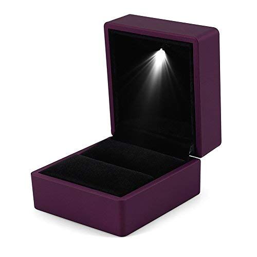 Sonew Duevin ringdoos met LED-licht, bruiloft, ringdoos, huwelijksaanzoek, ring box voor verlovingsring, sieradenringhouder, bruiloft, verloving (paars)