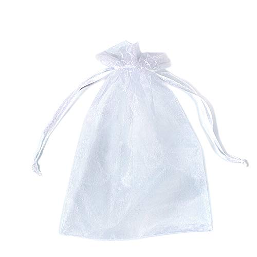 PLECUPE Organzazakjes, 100 stuks, organzazakjes, 13 x 18 cm, trekkoord, bruiloft, sieradenzakje met trekkoord, organza zakjes, zakjes voor geschenken, sieraden bewaren, verpakking wit